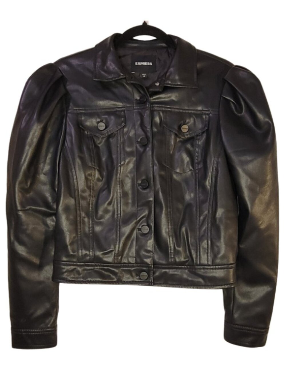 Express Biker Jacket Black Faux Leather Puffed Sleeve Punk Rock XS